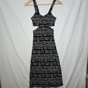 Yaya Nom De Plume Ladies Black And White Patterned Cutout Long Dress Size Medium
